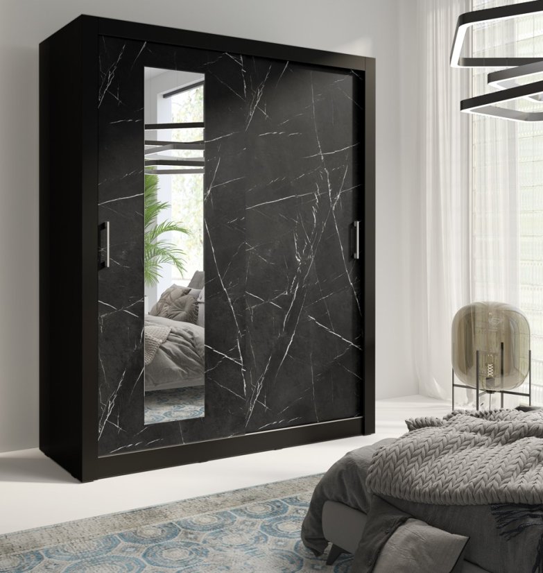 skříň do ložnice s posuvnými zrcadlovými dveřmi In Box černá / black royal 180 cm