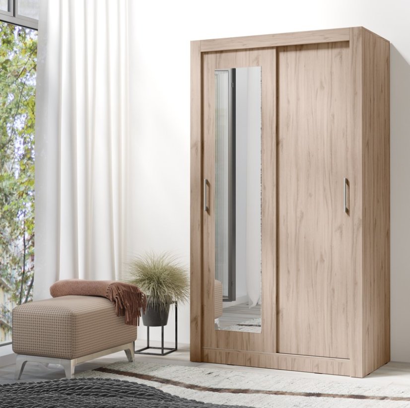 skříň do ložnice s posuvnými zrcadlovými dveřmi In Box dub estana 120 cm
