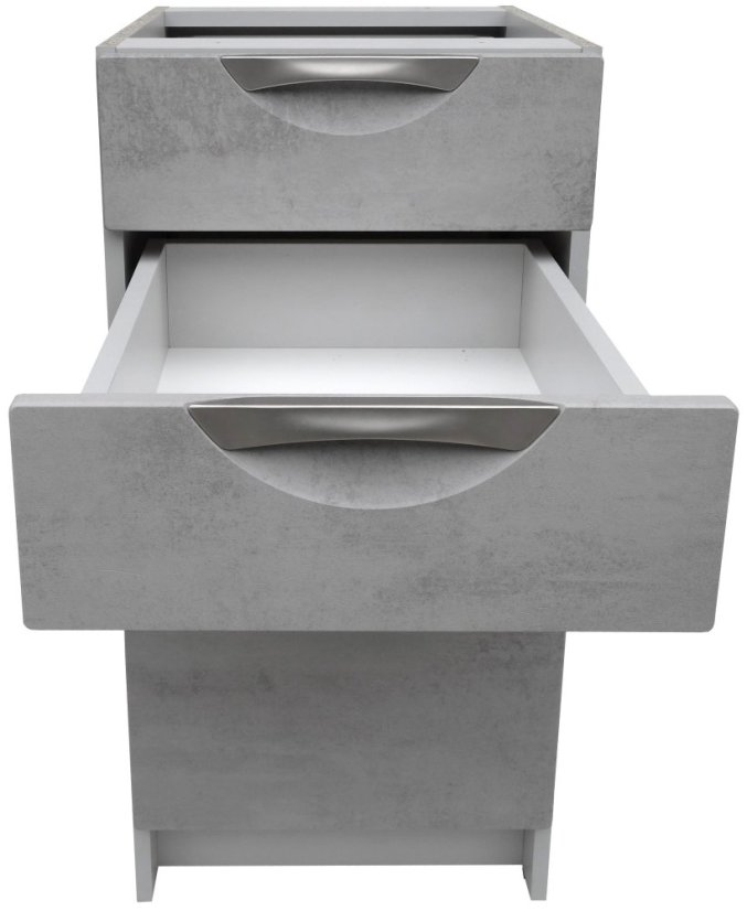 Smontovaná kuchyňská skříňka spodní se šuplíky barva beton korpus šedý 40 cm - Mechanika otvírání šuplíků 3+1: Plnovýsuv